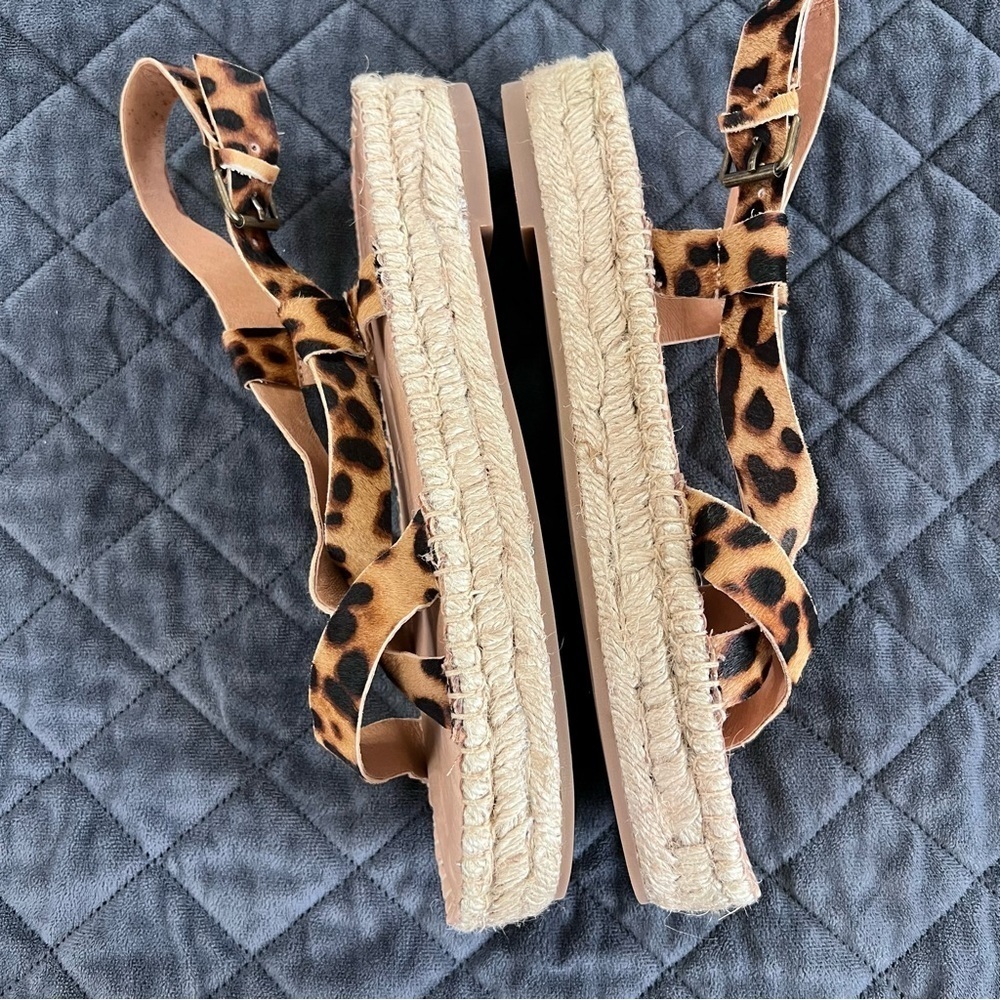 Madewell wedge Sandals Women size 9 Leopard Animal Print Malia Espadrille - Picture 9 of 12